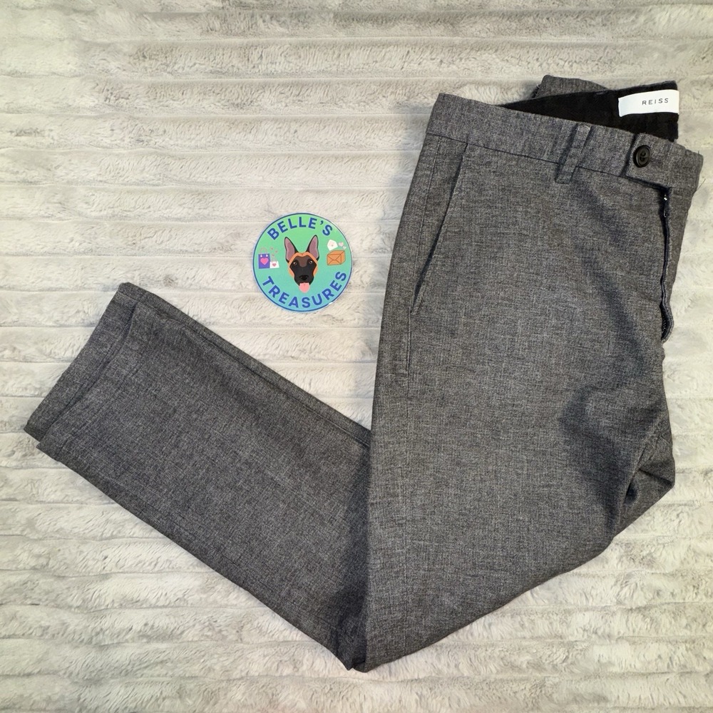 Reiss Dress Pants Women's 34x28 Gray Tapered Slim Fit Trousers Quiet Luxury Work